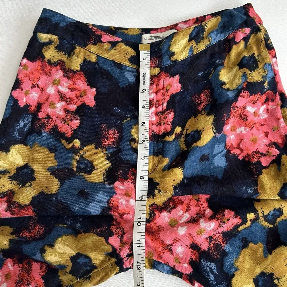 Abercrombie & Fitch Floral Wide Leg Flowy Colorful Pants Black Flat Front Size 2 - Picture 8 of 14